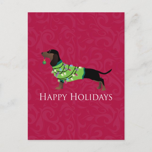 Cartão Postal De Festividades Dachshund Happy Holidays Design (Frente)