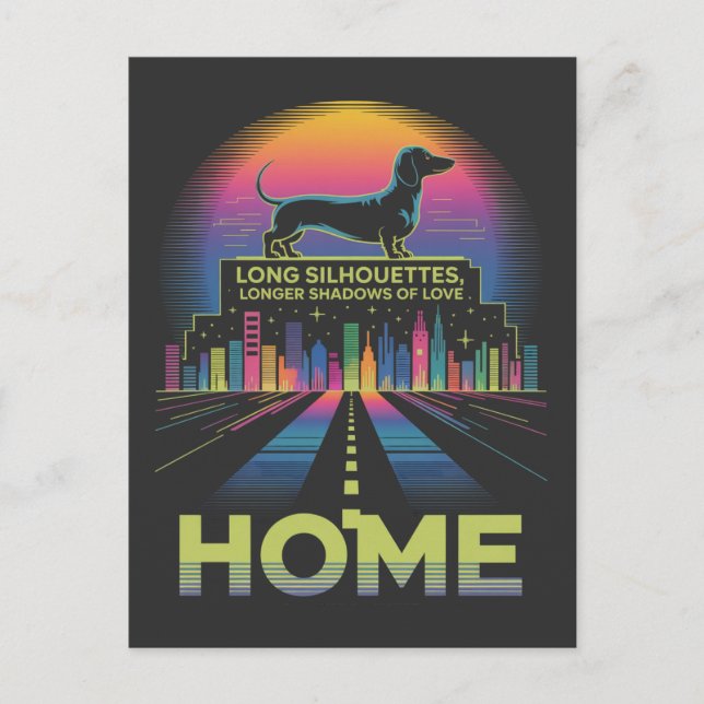 Cartão Postal De Festividades Dachshund Long Silhouettes, Longer Shadows Of Love (Frente)