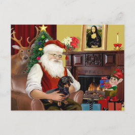 Cartão Postal De Festividades Dachshund preto / marrom de Papai Noel (#16)
