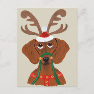 Cartão Postal De Festividades Dachshund Reindeer