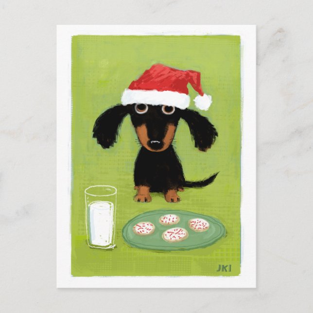 Cartão Postal De Festividades Dachshund Santa Holiday Funny Wiener Dog Christmas (Frente)