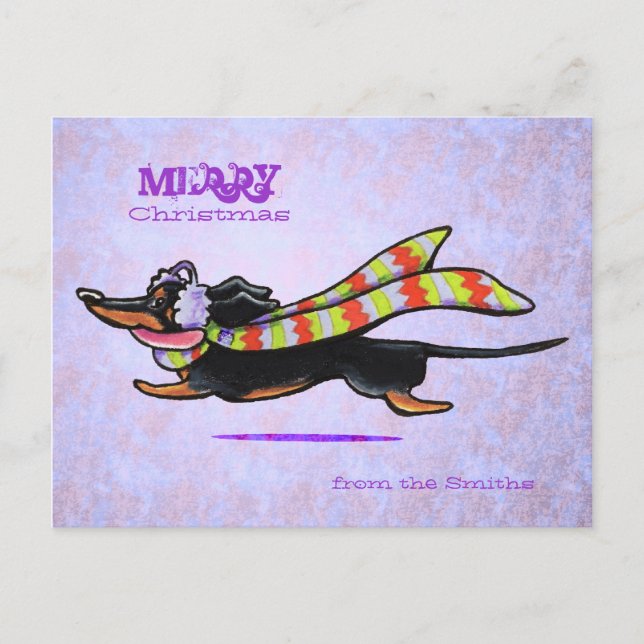 Cartão Postal De Festividades Dachshund Striped Winter Scarf Christmas Custom (Frente)