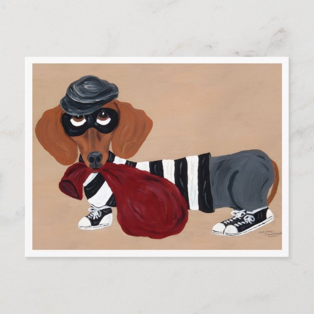 Cartão Postal De Festividades Dachshund Treat Thief Burglar (Frente)