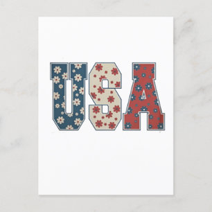 Cartão Postal De Festividades Daisy Flower USA Flag 4° do Patriótico de julho