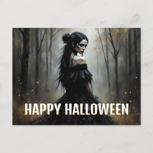 Cartão Postal De Festividades Dama Mística na Floresta Escura de Halloween