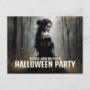 Cartão Postal De Festividades Dama Mística na Floresta Escura de Halloween