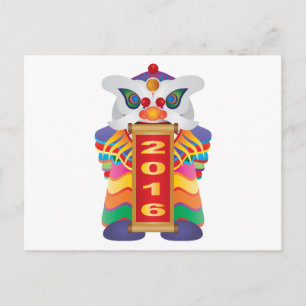 Cartão Postal De Festividades Dança de leão chinês de ano novo com rolagem de 20