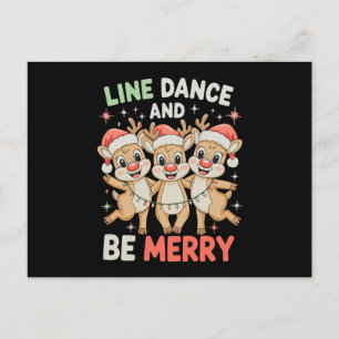 Cartão Postal De Festividades Dança em Linha e Alegre Rena Natal