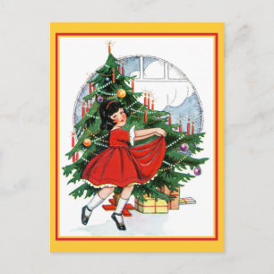 Cartão Postal De Festividades Dança em torno da árvore de Natal
