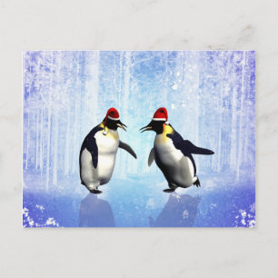 Cartão Postal De Festividades Dança para natal, pinguim engraçado