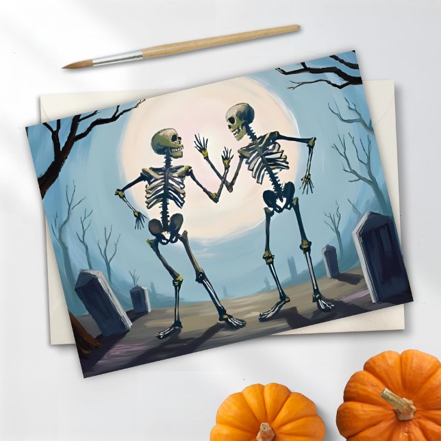 Cartão Postal De Festividades Dançando esqueletos na pintura do Halloween (Criador carregado)