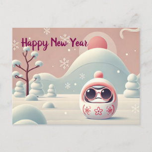 Cartão Postal De Festividades Daruma Legal no Inverno - Cartão de Ano Novo