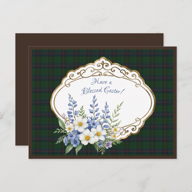 Cartão Postal De Festividades Davidson Modern Scottish Tartan Páscoa Floral (Frente/Verso)