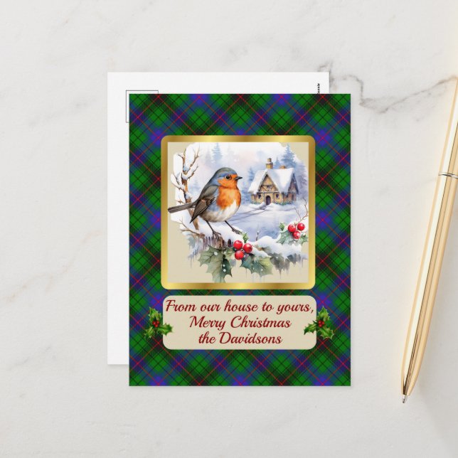 Cartão Postal De Festividades Davidson Tartan w/Robin Personalized   (Frente/Verso In Situ)