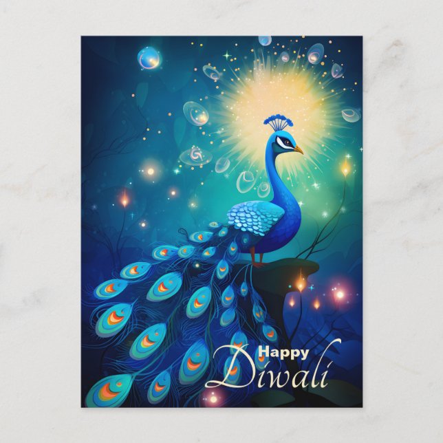 Cartão Postal De Festividades Dazzling Diwali Delight: O verdadeiro 🦚 Peacock (Frente)
