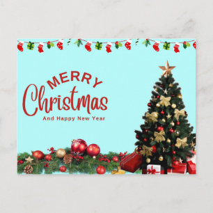Cartão Postal De Festividades Decoração Branca Simples e Elegante Bola Vermelha