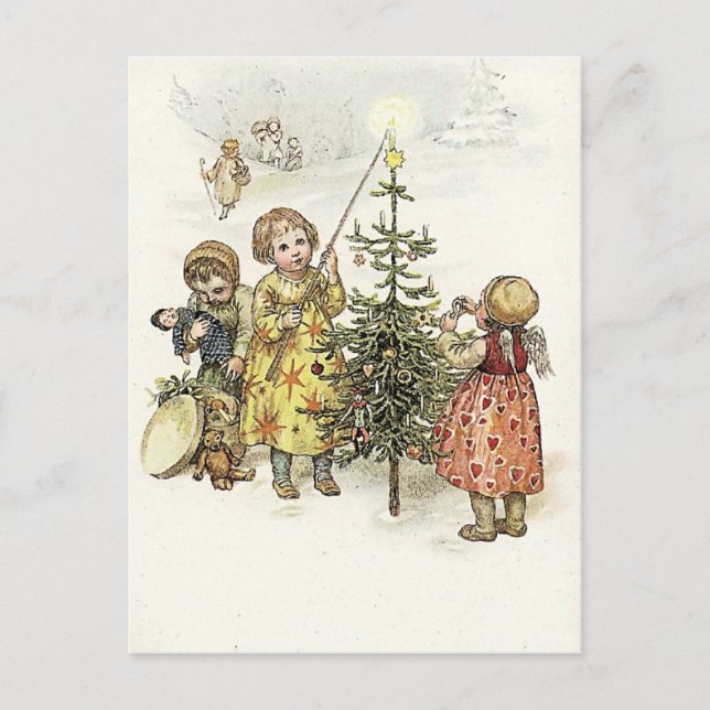 Cartão Postal De Festividades Decoração da árvore de Natal (Frente)