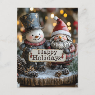 Cartão Postal De Festividades Decoração Festiva de Feriado com Papai Noel e Bone