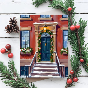 Cartão Postal De Festividades Decore os Corredores Brownstone de Natal da Cida
