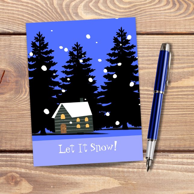 Cartão Postal De Festividades Deixe-o nevar Cozy Winter Personalizar Natal (This customizable "Let It Snow" cozy Christmas postcard features my own unique original art.)