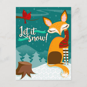 Cartão Postal De Festividades Deixe-O Neve! Cartão-postal de Férias Fox e Cardin