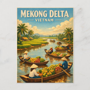 Cartão Postal De Festividades Delta do Mekong, Vietnã, em um clássico retrô