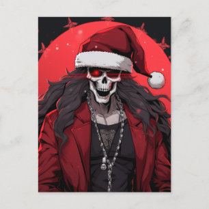 Cartão Postal De Festividades Demônio de Papais noeis de Animação de Punk Skull