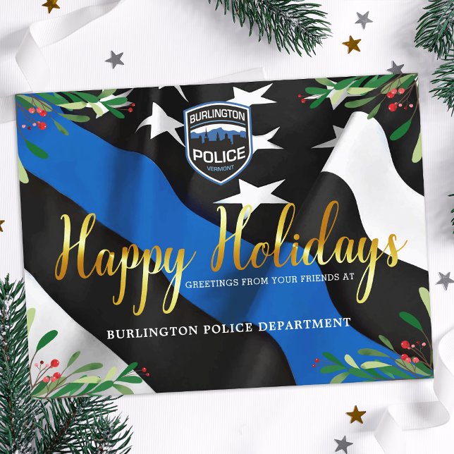 Cartão Postal De Festividades Departamento de Polícia - Thin Blue Line Natal (Criador carregado)
