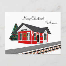 Cartão Postal De Festividades Depósito de Trem Ferroviário Feliz Natal Feriado