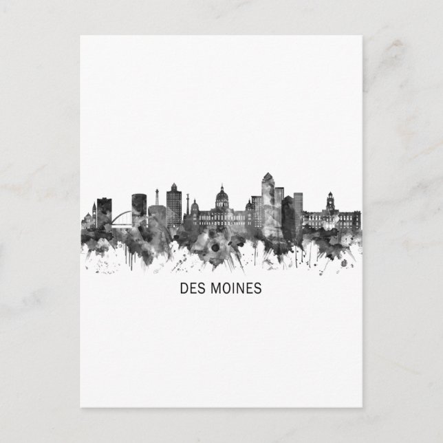 Cartão Postal De Festividades Des Moines Iowa Skyline BW (Frente)