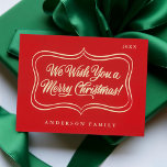 Cartão Postal De Festividades Desejamos-lhe um Feliz Natal Clássico Quadro Doura<br><div class="desc">Design é composto por um plano de fundo simples clássico com quadro de ouro. Personalize o ano e o nome da família. Adicione uma mensagem personalizada e devolva o endereço no verso. Disponível aqui: http://www.zazzle.com/store/selectpartysupplies</div>