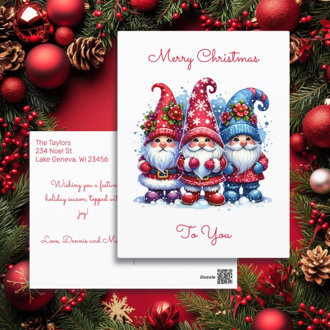 Cartão Postal De Festividades Desejando-lhe um Natal Festivo | Holiday Gnomos (Criador carregado)