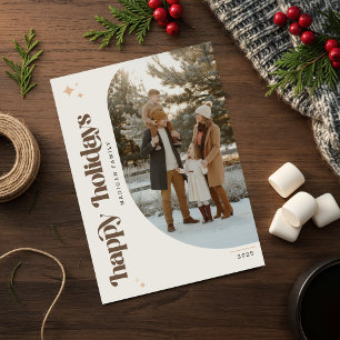 Cartão Postal De Festividades Desejo de Natal com Foto da Família Moderna e Retr