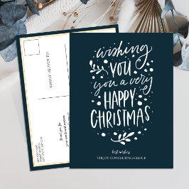 Cartão Postal De Festividades Desejo-Lhe Feliz Natal Blue Script Business