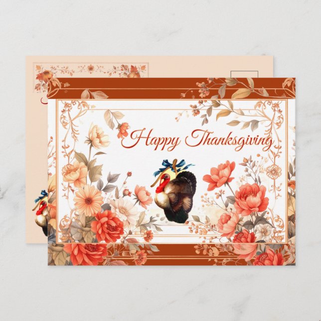 Cartão Postal De Festividades Desejos da Ação de Graças da Turquia (Frente/Verso)