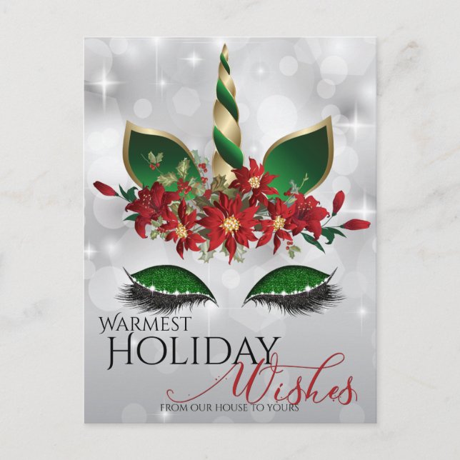 Cartão Postal De Festividades Desejos de Feriado Face de Unicórnio Festivo (Frente)