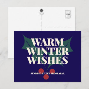 Cartão Postal De Festividades Desejos de Inverno Quente Tipografia de Azevinho