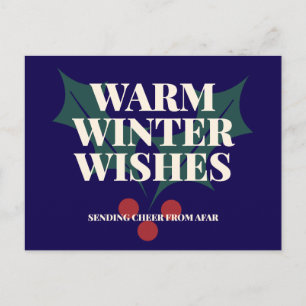 Cartão Postal De Festividades Desejos de Inverno Quente Tipografia de Azevinho