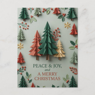 Cartão Postal De Festividades Desejos de Natal Origami Evergreen