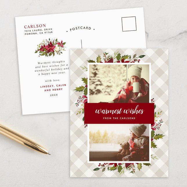 Cartão Postal De Festividades Desejos mais quentes do inverno Verde 2 Foto (Criador carregado)