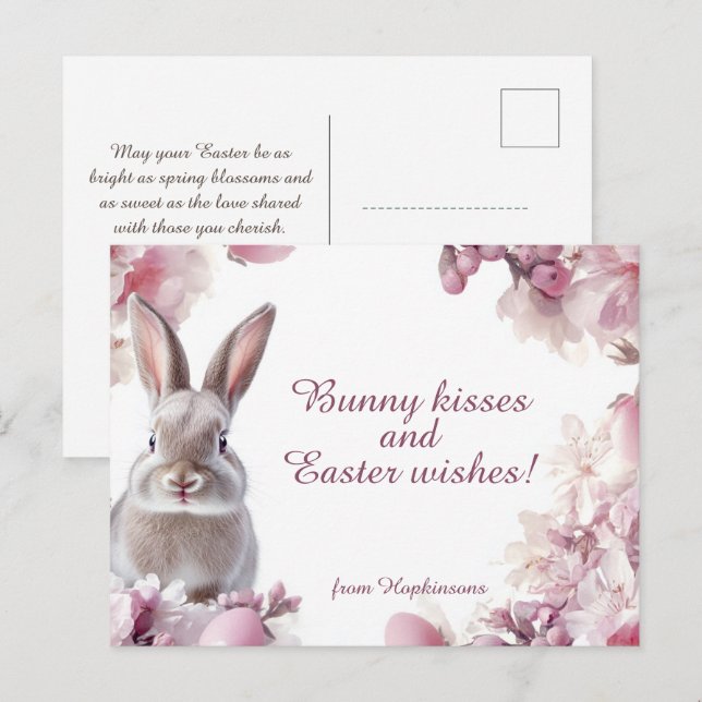 Cartão Postal De Festividades Desejos personalizáveis 🐇 de Páscoa Hoppy (Frente/Verso)