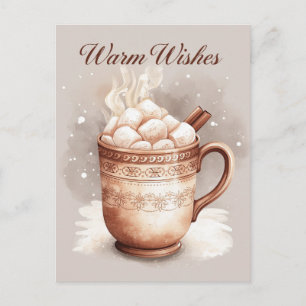 Cartão Postal De Festividades Desejos Quentes Cacau Quente e Marshmallows