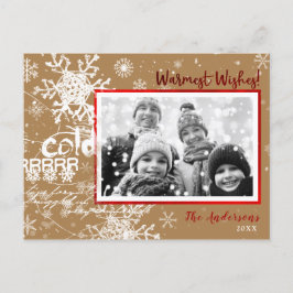 Cartão Postal De Festividades Desejos Quentes de Inverno Dourado e Vermelho Fest