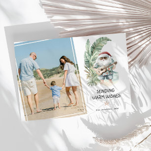Cartão Postal De Festividades Desejos Quentes Papai Noel Tropical Foto de Natal