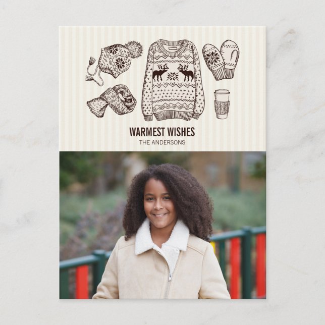 Cartão Postal De Festividades Desejos Quentes Postais de Férias com Fotos Essent (Frente)