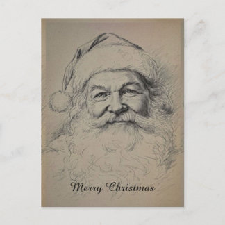 Cartão Postal De Festividades Desenho a lápis do Papai Noel vintage