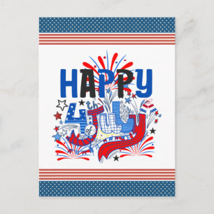 Cartão Postal De Festividades Desenho de Celebração Patriótica Feliz 4 de Julho