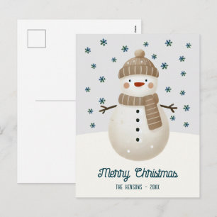 Cartão Postal De Festividades Desenho de Flocos de Neve de Boneco de Neve Natal
