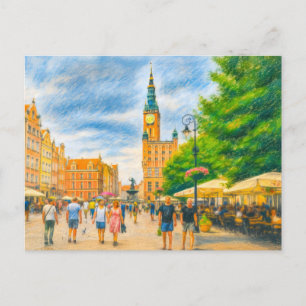 Cartão Postal De Festividades Desenho de Pastel do Longo Mercado de Danzig com i