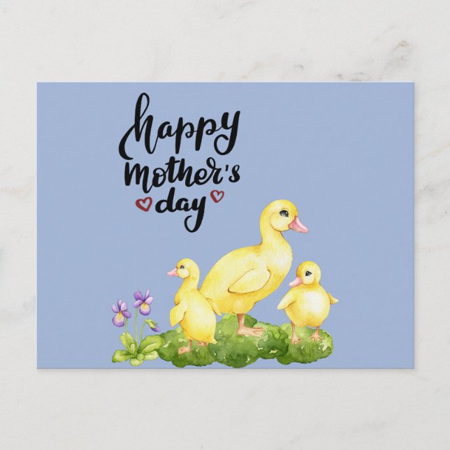 Cartão Postal De Festividades Desenho do Pato-Mãe e dos Patos (Frente)